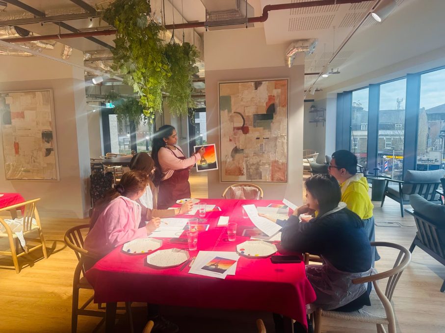 Art Club session in full swing in the Resident Living Room at One Maidenhead
