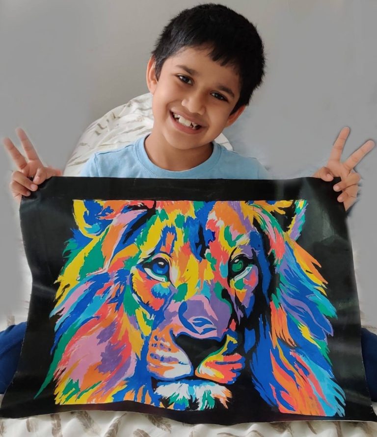 A student's colourful lion artwork