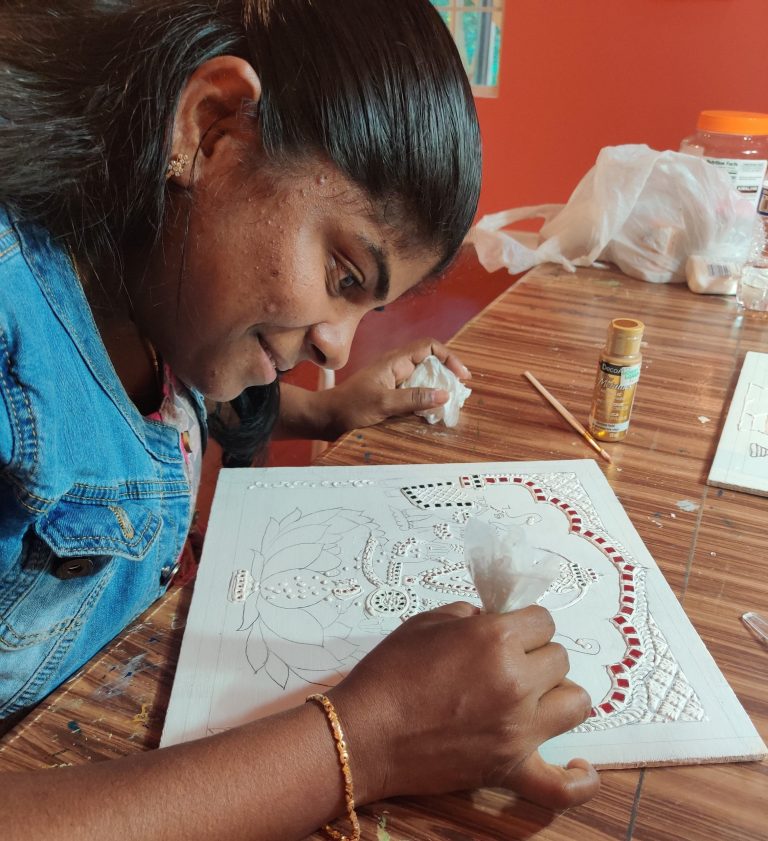 Tanjore painting — gesso relief work in progress