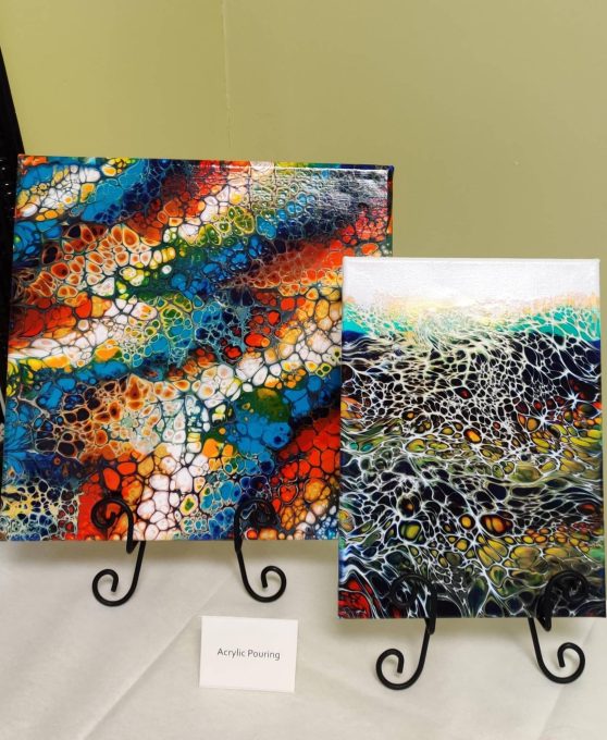 Acrylic Pouring — finished student pieces